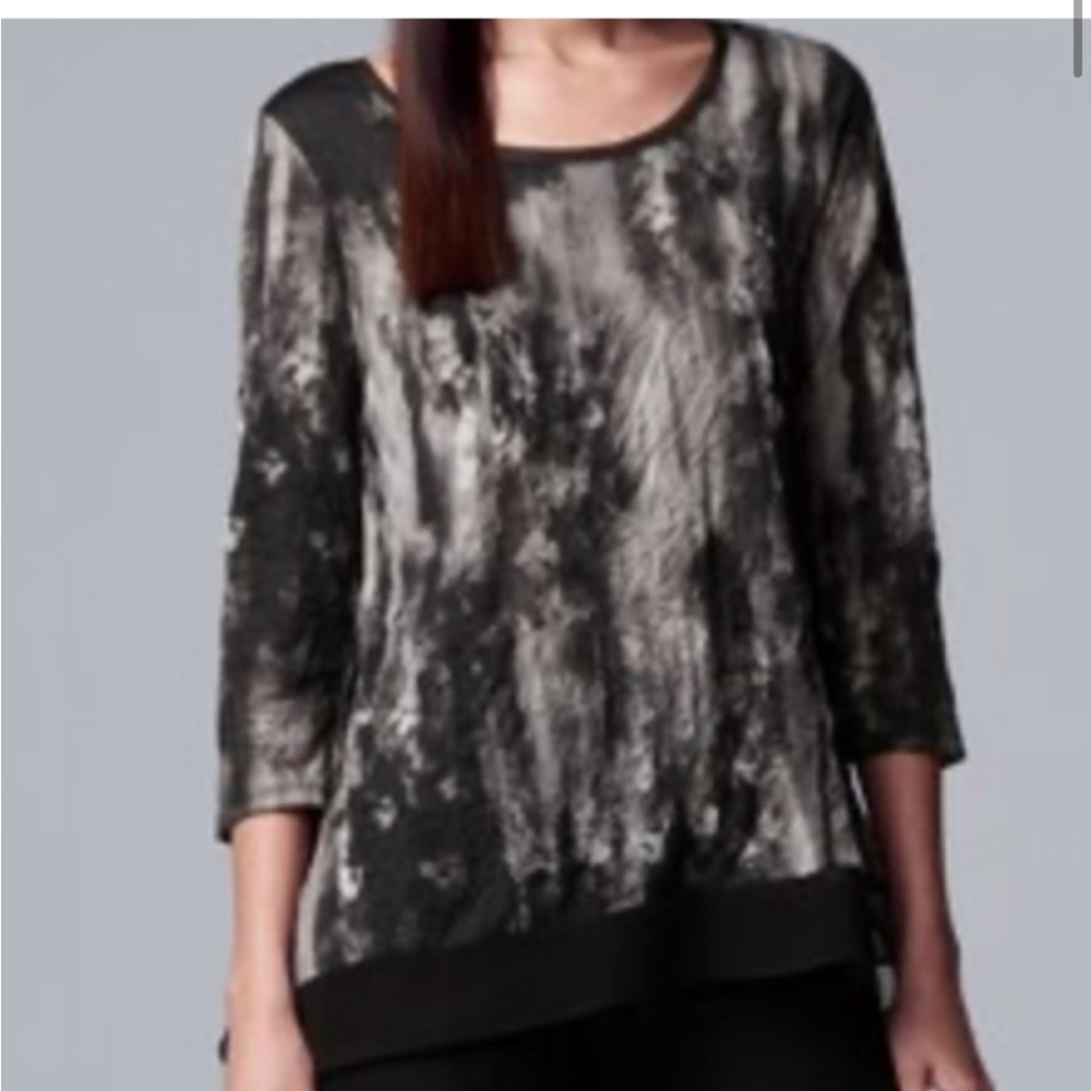 Simple Vera Wang Black,White,Gray 3/4 Sleeve crinkled Blouse size large